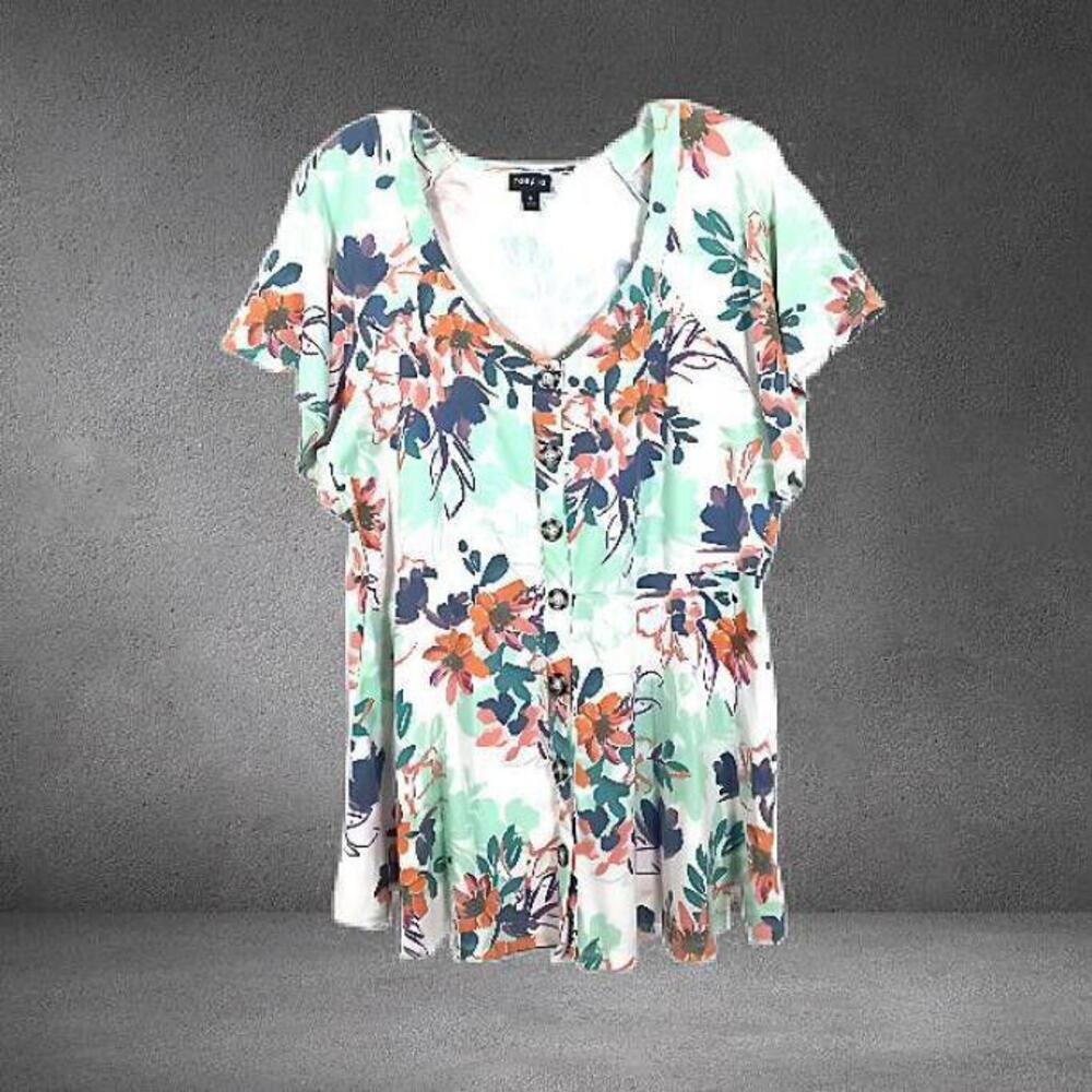 New Torrid Womens Size 2X Floral Textured Empire Waist Button Up Shirt Top 18/20